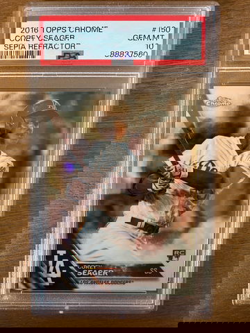 2016 Topps Chrome Corey Seager #150 Sepia Refractor SP RC PSA 10 Dodgers Rangers