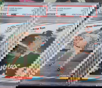 1988 Fleer Glossy Roger Clemens & Nolan Ryan - both PSA 9