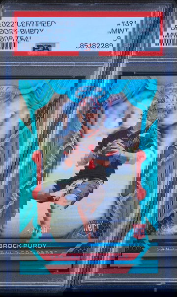 BROCK PURDY 2022 CERTIFIED MIRROR TEAL /50 PSA 9 MVP