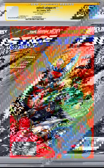 JUSTICE LEAGUE #1 CGC-SS 9.8 SIGNED BY WRITER GEOFF JOHNS SAN DIEGO COMCON 2012