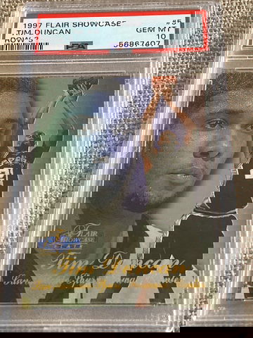 1997 FLAIR SHOWCASE TIM DUNCAN ROW 3 #5 PSA10
