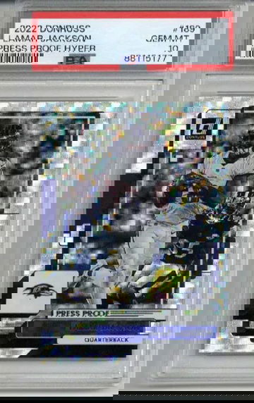 2022 PANINI DONRUSS PRESS PROOF HYPER #189 LAMAR JACKSON PSA 10 LOW POP