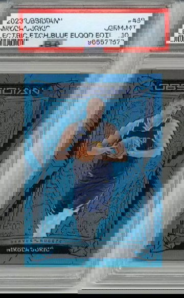 2023 PANINI OBSIDIAN E/E BLUE FLOOD FOTL NIKOLA JOKIC /16 NUGGETS PSA 10