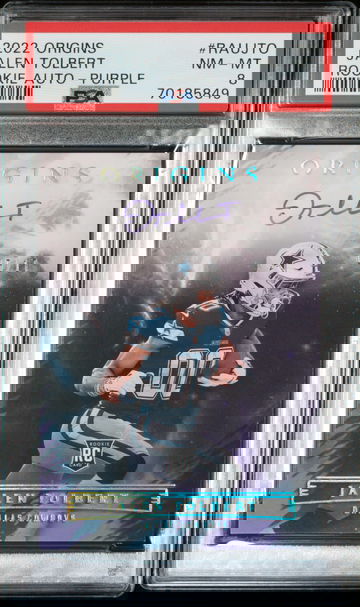 2022 Origins Rookie Autographs Jalen Tolbert Purple #5/17 - PSA 8