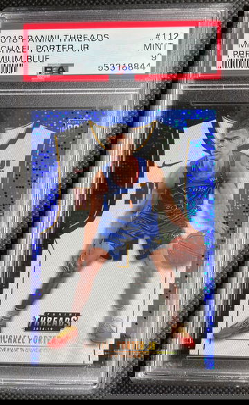 Michael Porter Jr 2018 Panini Threads Premium Blue jersey match /75 PSA 9 Pop 1, 4 higher