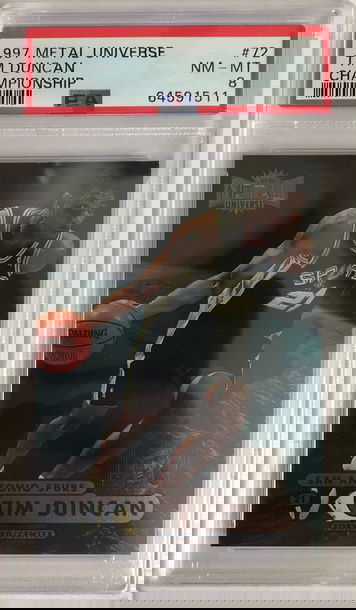 1997 Skybox NBA Metal Universe Championship - Tim Duncan Rookie Card #72 - PSA 8