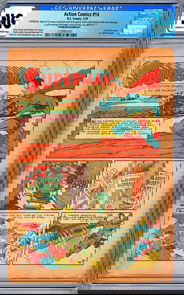 ACTION COMICS #14 CGC -NG- JERRY SIEGEL BOB KANE COVERLESS / INCOMPLETE 1939