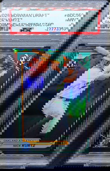NICK KURTZ 2024 BOWMAN DRAFT CHROME BLACK REFRACTOR /10 PSA 9