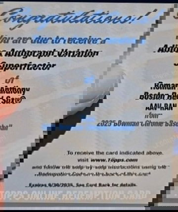 2025 Bowman Chrome Roman Anthony Adios Autograph Variation Superfractor 1/1 RC