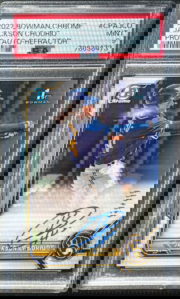 2022 Bowman Chrome Jackson Chourio 1st Bowman Chrome Refractor Auto PSA 9