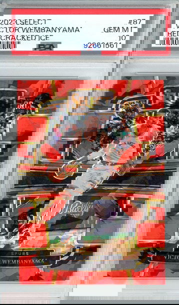 2023 PANINI SELECT VICTOR WEMBANYAMA #87 RED CRACKED ICE RC PSA 10 GEM MT