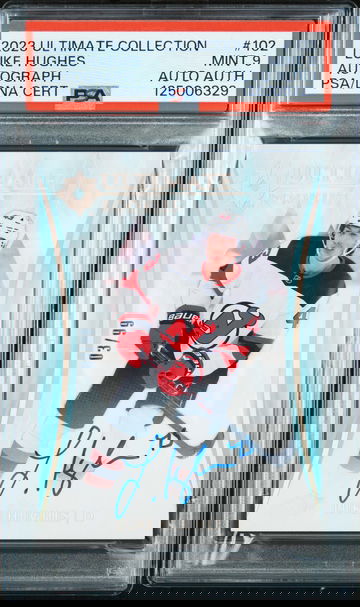 2023 Upper Deck Ultimate Collection Autograph Luke Hughes #102 /99 PSA 9