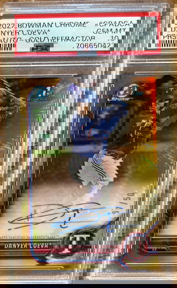 2022 bowman chrome auto Danyer Cueva gold refractor psa 10