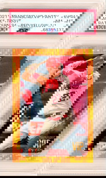 2021 Transcendent VIP Party #VIP44 Mike Trout Pattern 24-Red/Yellow 1/1! PSA 8 NM-MT!