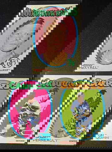 Lot Of 3 1971-72 Topps Hockey Cards Gilbert Perreault , Pat Quinn Dennis Hextall