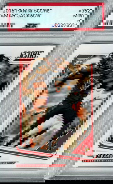 2018 Panini Score #352 Lamar Jackson PSA Mint 9 Rookie Card Ravens