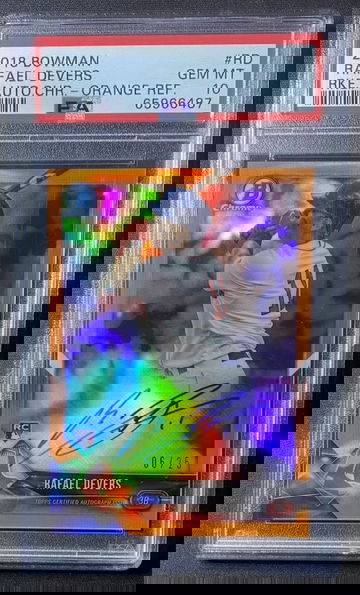 Rafael Devers 2018 Bowman Rookie Chrome Auto Autograph Orange Refractor PSA 10