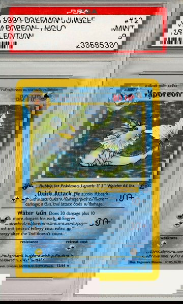 1999 POKEMON JUNGLE VAPOREON-HOLO #12 1ST EDITION PSA 9 MINT