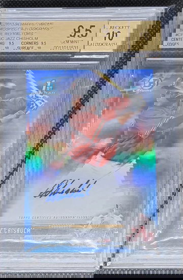 True Gem++ 2017 Jazz Chisholm Bowman Chrome True Blue Refractor Auto 105/150 BGS 9.5 / 10