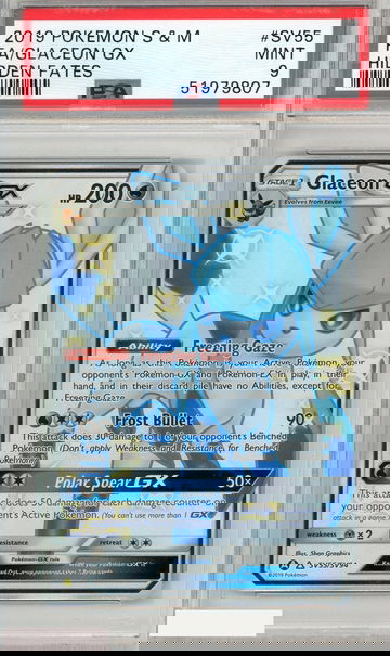 2019 POKEMON SUN MOON HIDDEN FATES FA GLACEON GX #SV55 PSA 9 MINT