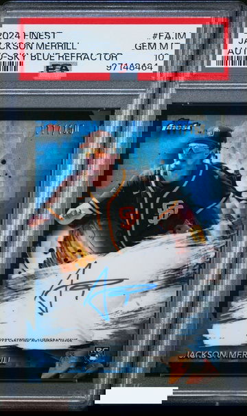 2024 TOPPS FINEST AUTOGRAPHS JACKSON MERRILL #FAJM SKY BLUE 111 OF 150 RC PSA 10