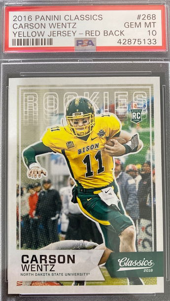 Carson Wentz 2016 Classics Yellow Jersey Red Back SP PSA 10