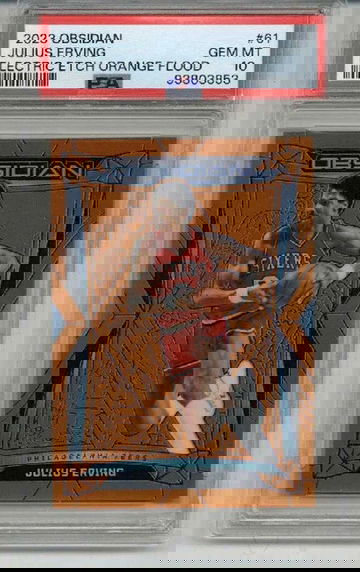 2023 PANINI OBSIDIAN E/E ORANGE FLOOD JULIUS DR. J ERVING /99 76ERS PSA 10
