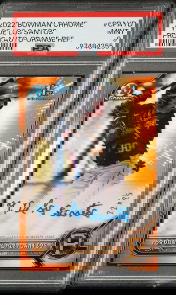 2022 Bowman Chrome Yordany De Los Santos 1st Orange Refractor Auto /25 PSA 9