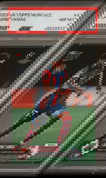 2023 TOPPS NOW UEFA CHAMPIONS LEAGUE LAMINE YAMAL #9 RC ROOKIE PSA 8