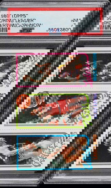 1980 TOPPS BASKETBALL LARRY BIRD & MAGIC JOHNSON ROOKIE PSA 7 NRMT (PWCC-E)