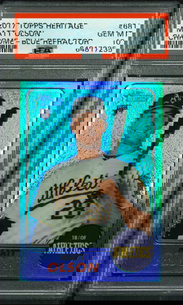 MATT OLSON 2017 TOPPS HERITAGE CHROME BLUE REFRACTOR /68 PSA 10 GEM