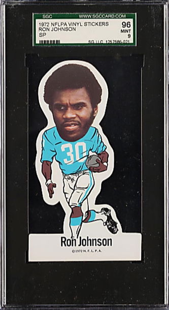 1972 NFLPA Vinyl Stickers Ron Johnson New York Giants SGC 96 Mint 9