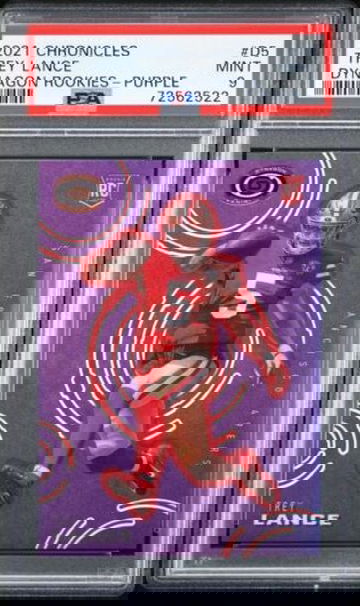 2021 Trey Lance Panini Chronicles Purple Dynagon Rookie /199 #D-5 PSA 9