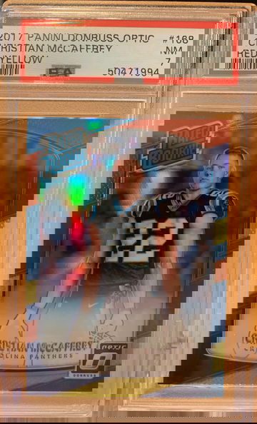 2017 Panini Donruss Optic Christian McCaffrey Red/Yellow Prizm Rookie Card #168 PSA 7 NM