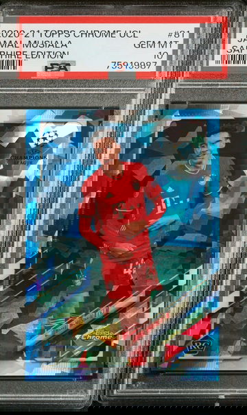 2020 TOPPS CHROME UEFA UCL SAPPHIRE JAMAL MUSIALA #81 RC ROOKIE PSA 10
