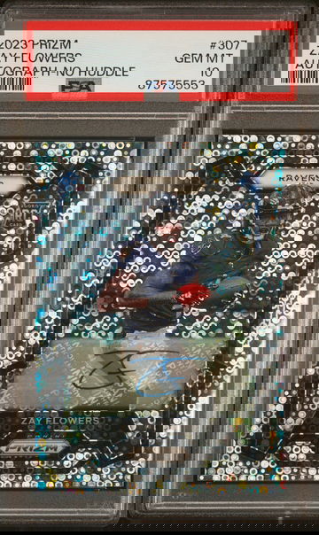 2023 PANINI PRIZM ZAY FLOWERS AUTOGRAPH NO HUDDLE #307 ROOKIE RC PSA 10