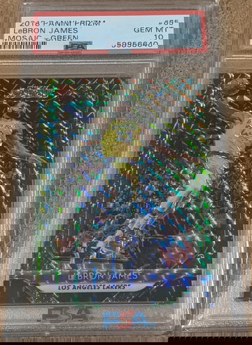 2018-19 PRIZM MOSAIC 🏀 LEBRON JAMES GREEN REFRACTOR PSA 10 LAKERS UNIFORM SP 🔥