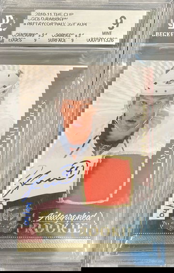 Taylor Hall 2010-11 UD The Cup Auto Rookie Patch #180 Gold Rainbow 4/4 Jersey Number RC BGS 9