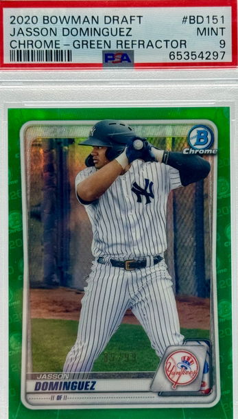 2020 BOWMAN DRAFT JASSON DOMINGUEZ CHROME - GREEN REFRACTOR/99 #BD151 PSA 9 MINT