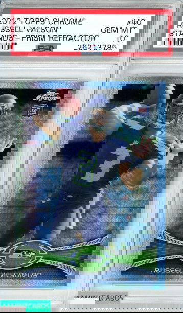 2012 TOPPS CHROME RUSSELL WILSON #40 STANDS-PRISM REFRACTOR SSP RC PSA 10