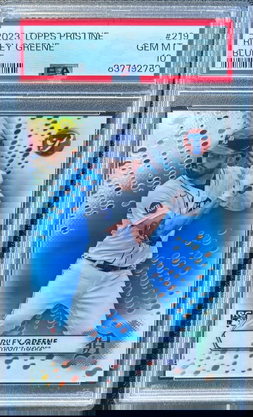 Riley Greene 2023 Topps Pristine #219 Rookie Blue Refractor /75 SP Tigers RC PSA 10