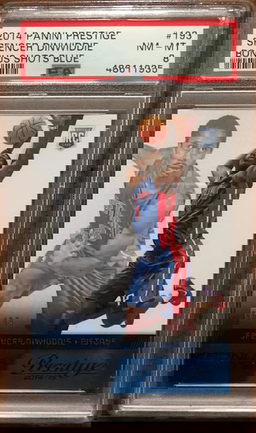2014 Panini Prestige Spencer Dinwiddie Bonus Shots Blue Parallel PSA 8