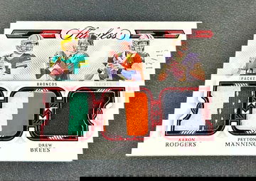 2022 Aaron Rodgers Peyton Manning Drew Brees Panini Flawless Ruby Trio Patch 12/15 JSY # Red Jersey SP