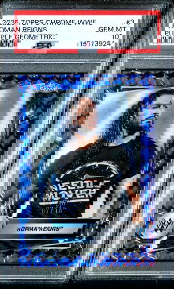 2025 Topps Chrome WWE Purple Geometric Roman Reigns #3 /10 PSA 10
