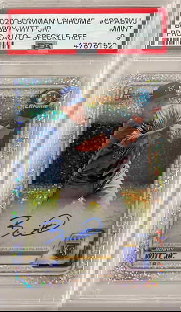 2020 Bowman Chrome Bobby Witt JR. Pros. Auto-Speckle Ref PSA 9