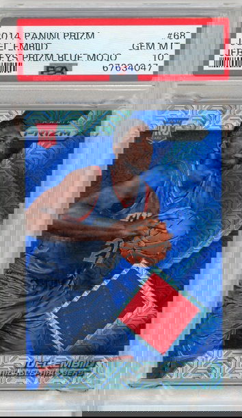 2014 Panini Prizm Jerseys Blue Mojo Prizm Joel Embiid #68 PSA 10