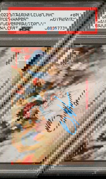 2022 Topps Stadium Club Chrome Bryce Harper AUTO Superfractor Refractor 1/1 PSA