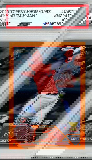 2023 TOPPS CHROME UPDATE ADLEY RUTSCHMAN #USC1 ORANGE 1 OF 25 ROOKIE RC PSA 10