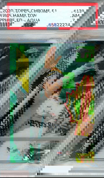 2020 TOPPS CHROME F1 LEWIS HAMILTON #139 SAPPHIRE ED-AQUA 61 OF 99 PSA 7 NM