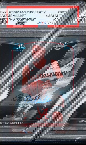 2022 BOWMAN U BRANDON MILLER ROOKIE CARD RC AUTO PSA 10 PROSPECT AUTOGRAPHS 